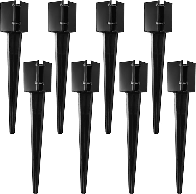 8 Pcs 36" Heavy Duty 4x4 Fence Post Anchor Ground Spike Metal Black Powder Coated - Mailbox Post Anchors. Length: 36 inches, Outer Dimension: 4” x 4” (Fit 3.5” x 3.5” Square Wood Post)