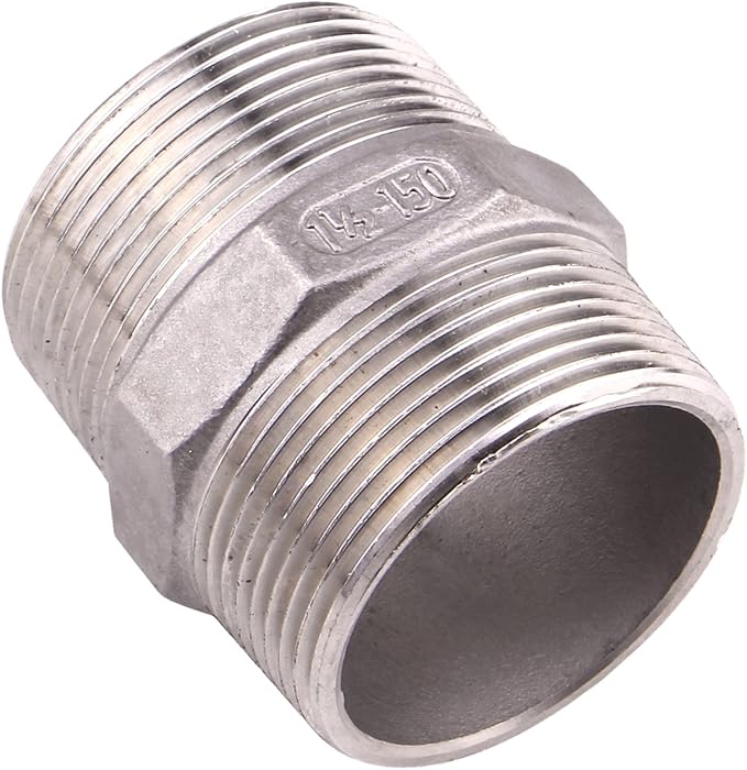 Hex Nipple 1 1/2 Inch Male NPT - DERPIPE Stainless Steel 304 Threaded Pipe Fitting for Brew Kit, Home Piping Application