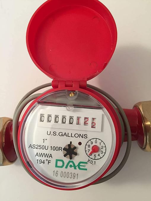 DAE AS250U-100RP 1" Hot Water Meter with Pulse Output, Measuring in Gallon + Couplings