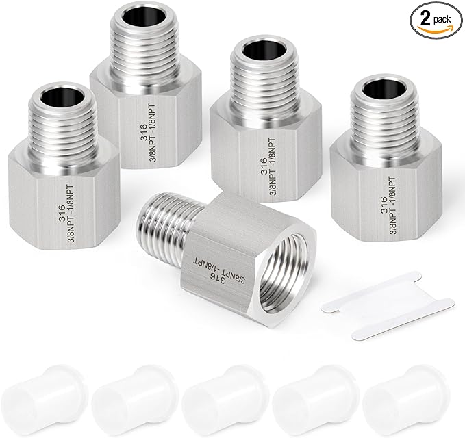 TAISHER 2PCS Forging of 316L Stainless Steel Pipe Fitting, Reducer Adapter, 1/8" NPT Male x 3/8" NPT Female, Reducing Pipe Adapter Fitting