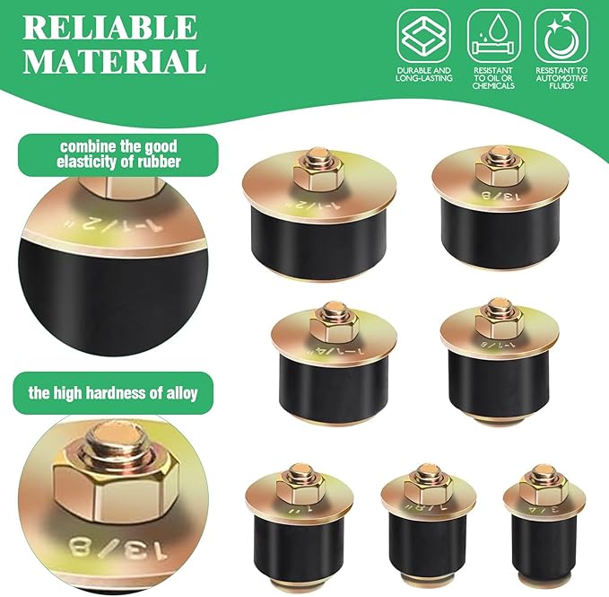 Yuahar 14Pcs 7 Sizes Automotive Rubber Expansion Plug Assortment Set, 4" 7/8" 1" 1-1/8" 1-1/4" 1-3/8" 1-1/2" Expandable Freeze Plugs for Car Engine