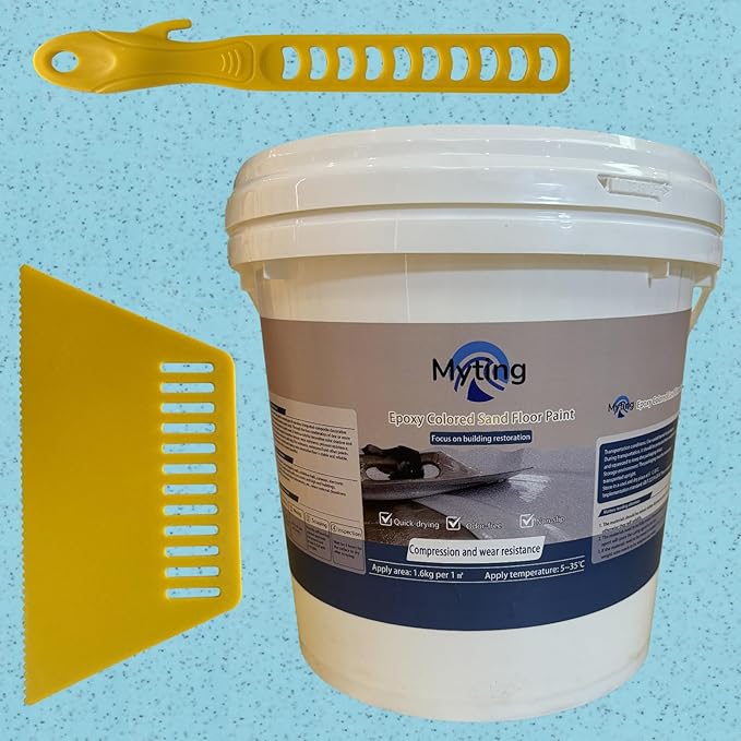 Epoxy Colored Sand Floor Paint, Epoxy Floor Paint High Gloss Marble Effect Coating for Indoor and Outdoor, Wear-resistant and non-slip Self-leveling Coating Blue 176OZ(5KG)