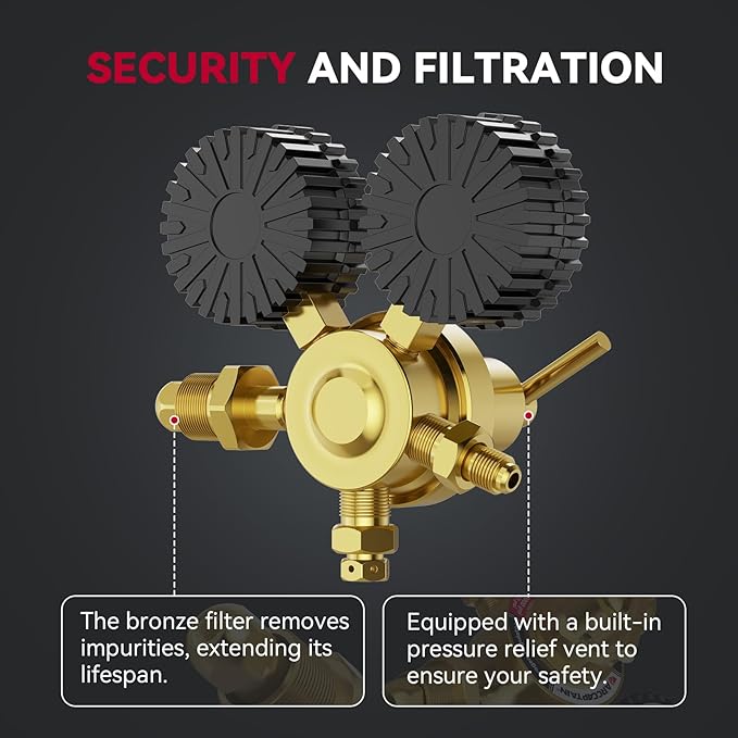ARCCAPTAIN Nitrogen Regulator with 0-600 PSI, CGA580 Inlet Connection and 1/4'' Male Flare Outlet Connection Gauges