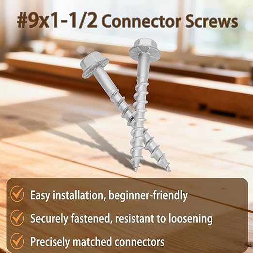 500-Pack Joist Hanger Screws, #9 x 1-1/2 Connector Screws, 1/4" Hex Head with 0.370"-Dia Compatibility with SD9112R500 and 10D Nails, Joist Connector Screw Pass 500 Hours Salt Spray Test