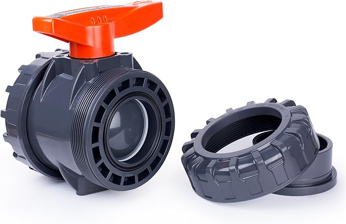HYDROSEAL Kaplan 4" PVC True Union Ball Valve with Full Port, ASTM F1970, EPDM O-Rings and Reversible PTFE Seats, Rated at 200 PSI @73F, Gray, 4 inch Socket (4")