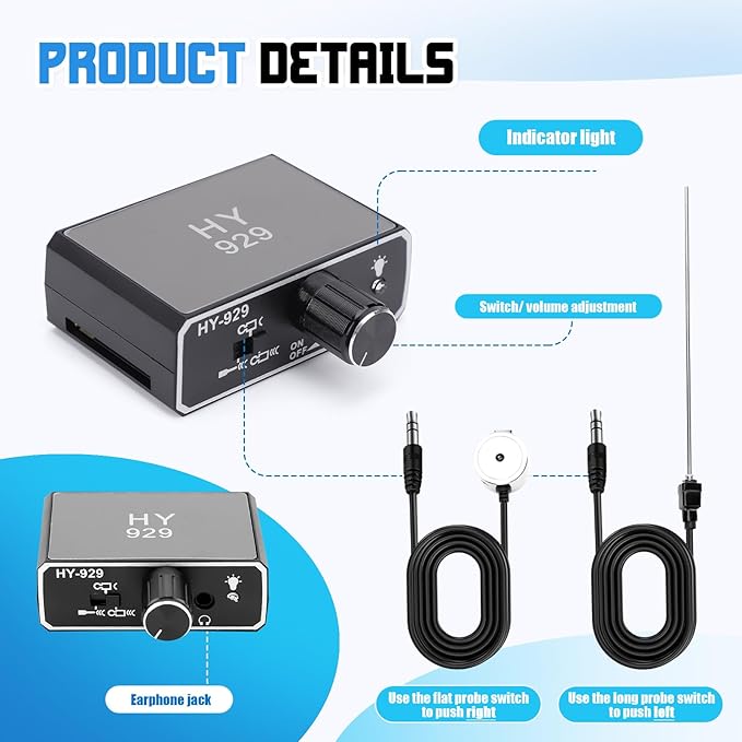 Professional Water Leak Detectors for Home, Water Leak Detection Device, Dual Probe Design, Sound Amplifier for Underground Pipes, Walls, Construction Sites