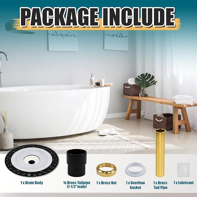 Freestanding Bathtub Drain Kits Installation, Freestanding Tub Drain Rough-in Kit for Free Standing Bathtub, with Brass Tail Pipe and ABS Plastic Pipe