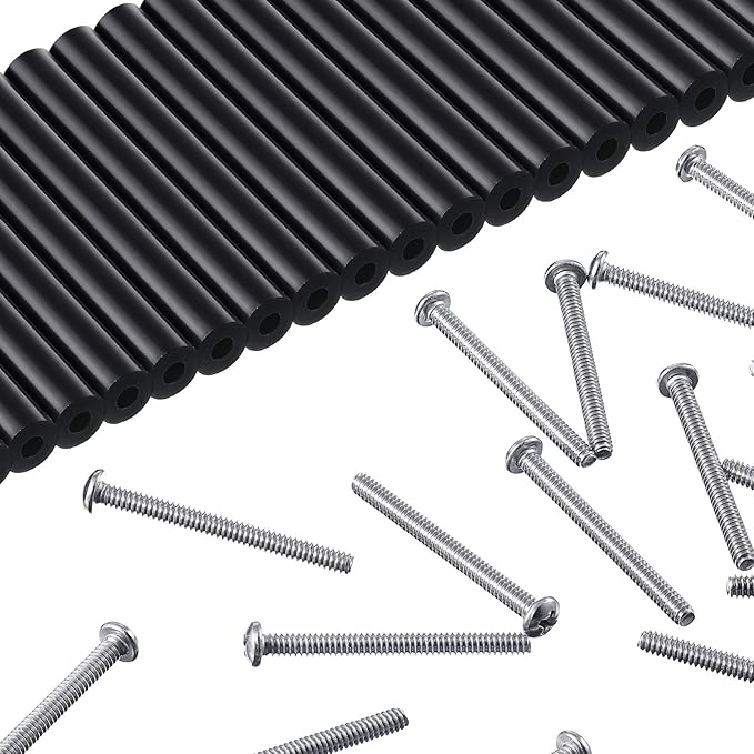 48 Pieces Electrical Outlet Spacers Extender Kit Includes 24 pcs 3 Inch Switch and 24 1-1/2 Inch 6-32 Thread Flat Head Device Mounting Extra Long Electrical Outlet Screws(Black)