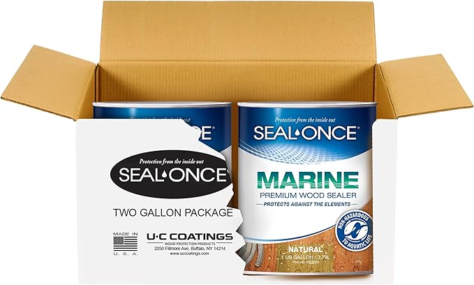 SEAL-ONCE Marine Ready Mix - 2 Gallon Penetrating Wood Sealer Waterproofer & Stain (Natural). Water-Based, Ultra-Low VOC Formula for high-Moisture Areas to Protect Wood Docks, Decks & Piers.