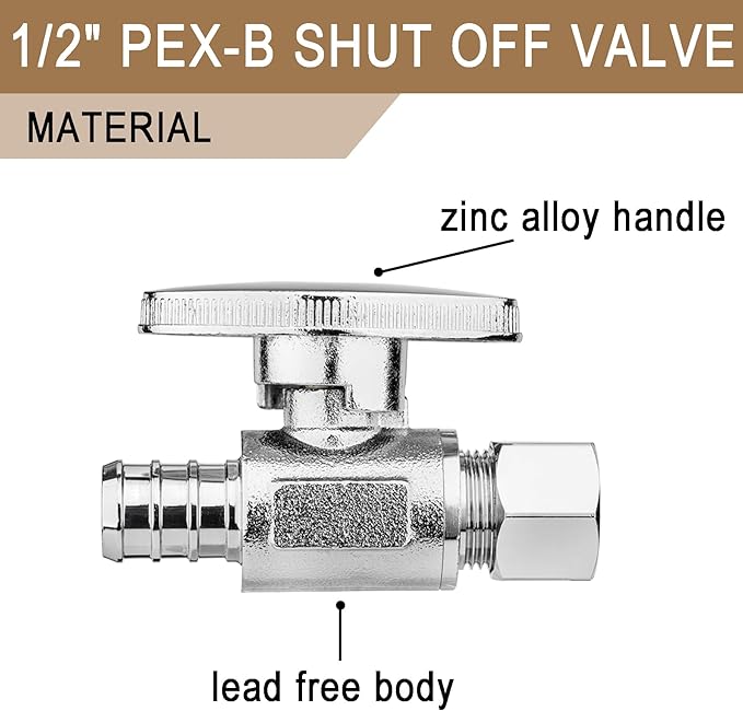 [10 Pieces] Lingmfg Straight Angle Valve Shut Off Valve 1/2" PEX-B Crimp x 3/8" Compression LING-AV38-1/2F1807-S-10