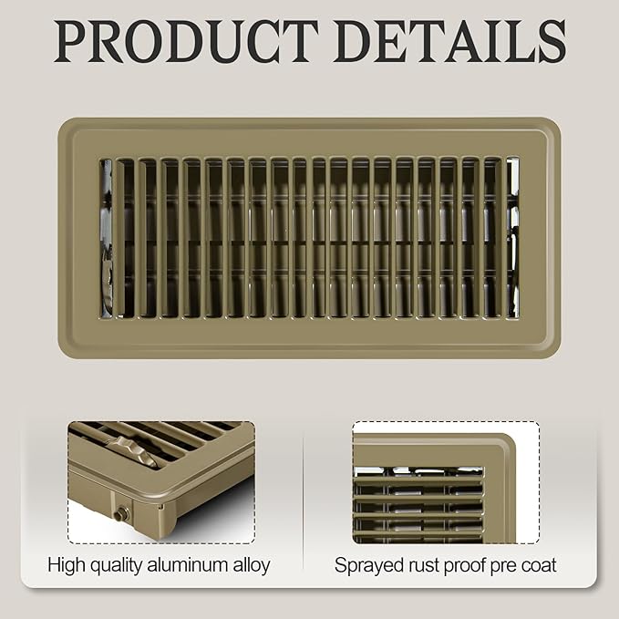 4 PCS Floor Vents Floor Registers 4x10 inch, Heavy Duty Metal Heat Air Vent Covers 4 X 10 with Rust Proof Finish for Home Office Wall Floor Registers Grilles & Vents (4, Brown, 4x10 Inches)
