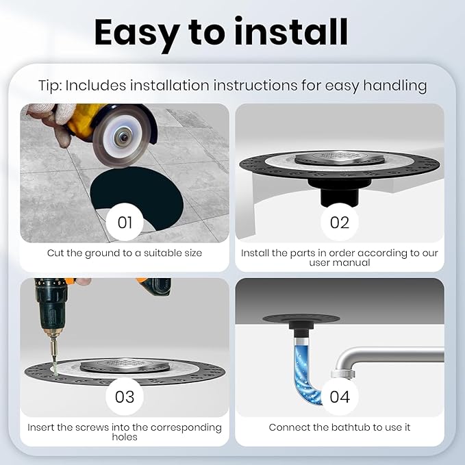 Shower Floor Drain Kit, Compatible with Schluter Systems kerdi Shower Drain, Resolve Drainage Issues,Shower Drain Cover Kit with 4 Inch Stainless Steel Drain Grate, ABS 2 Inch Flange
