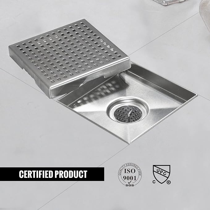Square Shower Drain, Shower Drain 4 inch with Removable Grate Cover, Corrosion Resistant AISI 304 Stainless Steel Shower Floor Drain with Hair Catcher