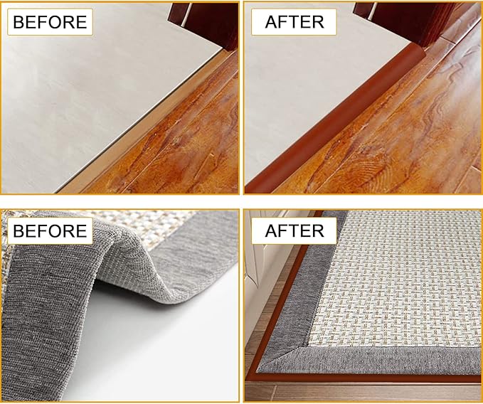 Floor Rubber Transition Strip Self Adhesive Carpet to Tile Transition Strip Edging Trim Strip for Threshold Transitions with a Height Less Than 5 mm/0.2in (Coffee, 16.4FT)