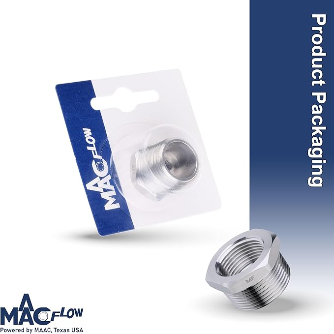 MAACFLOW Stainless Steel 1/2" Male NPT to 1/8" Female NPT Adapter Reducer Hex Bushing (Thread OD 0.81" - ID 0.34") (Pack of 1)