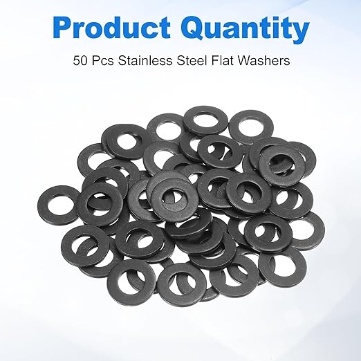 uxcell 50Pcs M10 Fender Washers, Carbon Steel Flat Washer 20mm OD, 2mm Thickness, Metal Gasket for Screws and Bolts, Black Oxide