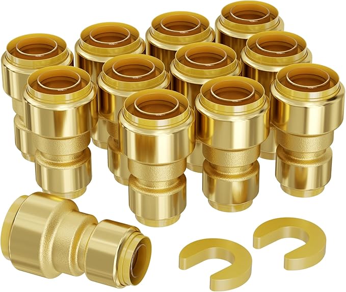 VEVOR Pipe Fittings, 1/2"-3/4" 12PCS Brass Pipe Fittings, Straight-Through Push-Fit Pipe Connector Brass Air Fittings, Heavy Duty Plumbing Fittings Adapter for Heating/Shower Systems,Water Pipes