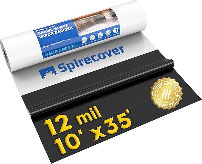 Crawl Space Vapor Barrier, 12mil 10'x35', Plastic Drop Cloth Covering for Crawlspace Encapsulation, 12 Mil Vapor Barrier, Thick Plastic Sheeting, Black and White Panda Film
