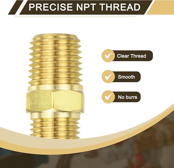 uxcell 2Pcs Brass Tube Fitting, 5/16O.D x 1/4NPT Brass Flared Pipe Adapter Fittings Reducing Nipples Connector, Half Union Gas Adapter for Pipe Connections, Hydraulics, Refrigeration