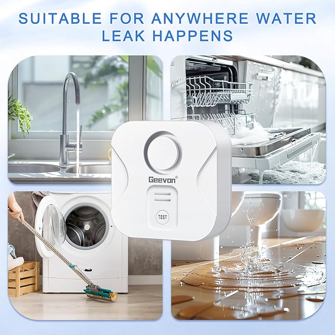 Geevon 10 Pack Water Leak Detectors for Home, 100dB Loud Water Alarm Sensor Leak Detection with Drip Alert for Basements, Laundry Rooms, Kitchen, IP56 Waterproof(Battery Included)