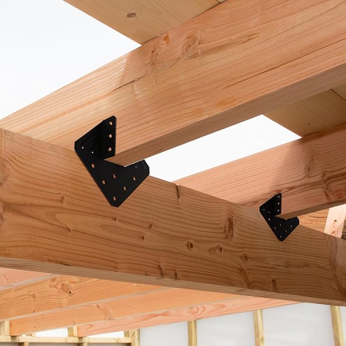 24 Pcs Hurricane Tie,14-Gauge(2MM) Heavy Duty Joist Hangers,Black Powder Coating Roof Brackets Fit 2X Truss to Rafter Connector for Roofing Trusses Wood Timber Connectors with Screws