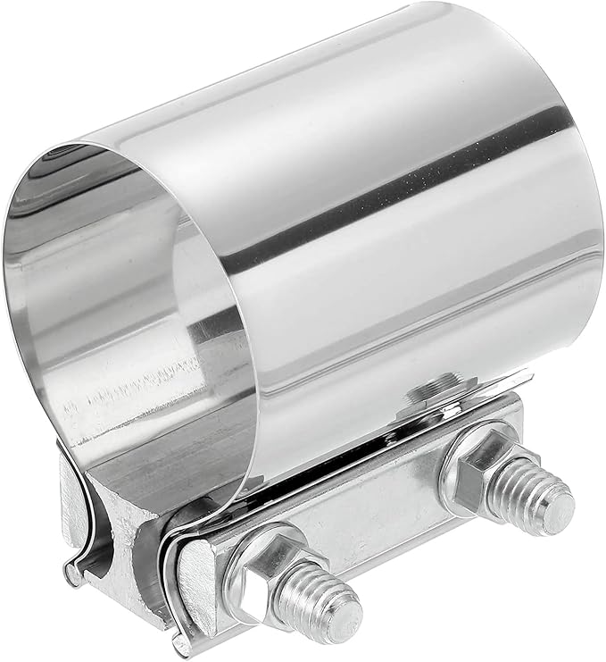 uxcell 2.5 Inch Exhaust Clamp, 304 Stainless Steel Butt Joint Band Clamp Sleeve Coupler Pipe Repair Clamp Universal Widening Clamp for Exhaust Pipes Mufflers, Silver