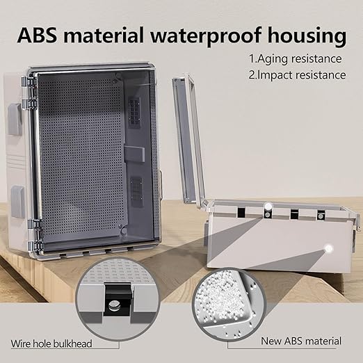ABS Electrical Junction Box, Ventilated Design, Cable Grommets, IP65 Waterproof Enclosure, Indoor/Outdoor Use with Mounting Panel.. (Clear Cover, 17.7"x13.7"x7.9")