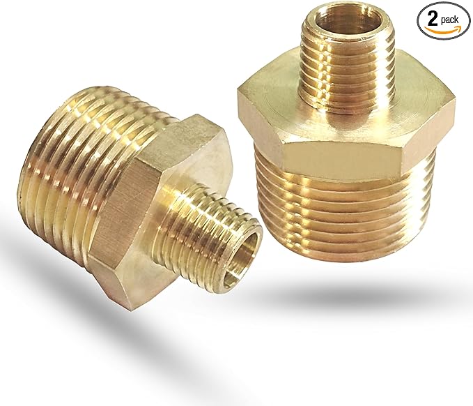 2PCS NPT Male Threaded Reducing Nipple Pipe Fitting Adapter, Brass Hex Nipple Reducer, Heavy Duty Pipe Reducer Straight Connector (3/4" x 1/4")