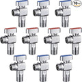 10-Pack SUBMARINE 1/4 Turn Brass Angle Stop Valve Body & Core Control Hot and Cold Water without Leakage, 1/2'' Inlet and 1/2'' Outlet Caliber with 3/8'' Adapter for Kitchen and Bathroom-4 Red+6 Blue