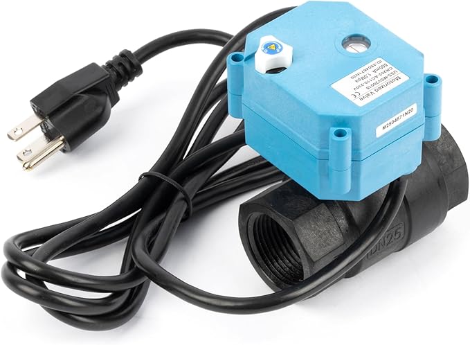 U.S. Solid 1” PPE Motorized Ball Valve with US Plug - Plastic Electrical Ball Valve, 2 Wire Auto Return, AC 110~230V, Normally Closed