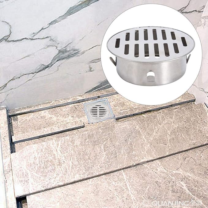 Floor Drain Cover, Stainless Steel Round Anti Blocking Round Grate Cover, Balcony Snap-in Drain Drain Strainers for Bathroom, Kitchen, Washroom, Patios(110 Flat Mouth)