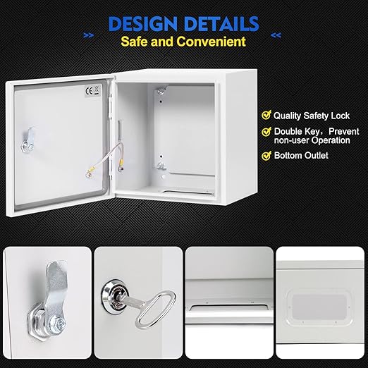 Outdoor Electrical Junction Box, 12 x 12 x8'' NEMA 4X Enclosure Box, Wall Mounted IP66 Waterproof & Dustproof Lockable Metal Junction Box