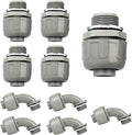Conduit Connectors, 3/4 Inch Liquid Tight Connector NPT Non-Metallic for PVC Electrical Flexible Conduit Fittings, 5 Straight and 5 Angle 90 Degree, UL Listed, Grey (10-Pack)