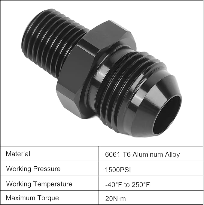 EVIL ENERGY 8AN Male Flare to 1/4" NPT Pipe Fitting Adapter Aluminum Straight Black 2PCS