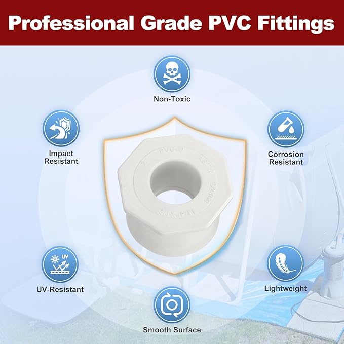 25Pcs 1 1/4" x 1/2" PVC Reducer Bushing Fitting, SCH40 (Spigot x Socket) Furniture Grade PVC Pipe Fitting, Reducer Bush Adapter for Home Sewer Plumbing, Industrial, Pipe Connection