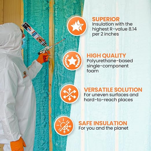BEEST FullStop Spray Foam Insulation Kit for Walls and Attic - 240 Board ft/sq.ft. Perfect Heat & Acoustic Insulation for Reduced Energy Bills - 12x Spray Foam Can, 2X Cleaner, Pro X Gun & Safety Gear