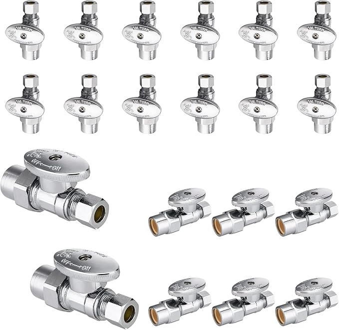 20-Pack Foskan Straight Shut off Valve,1/4 Turn Straight Stop Valve 1/2"CPVC x 3/8"OD,Chrome Plated Brass