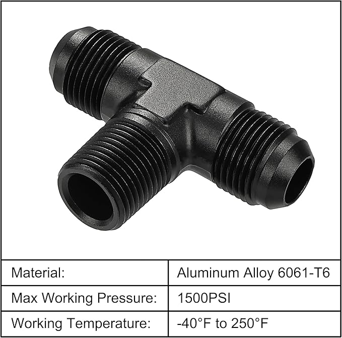 EVIL ENERGY 10AN Tee Male Flare to 1/2 NPT on Side Branch T Fitting Adapter Aluminum Black
