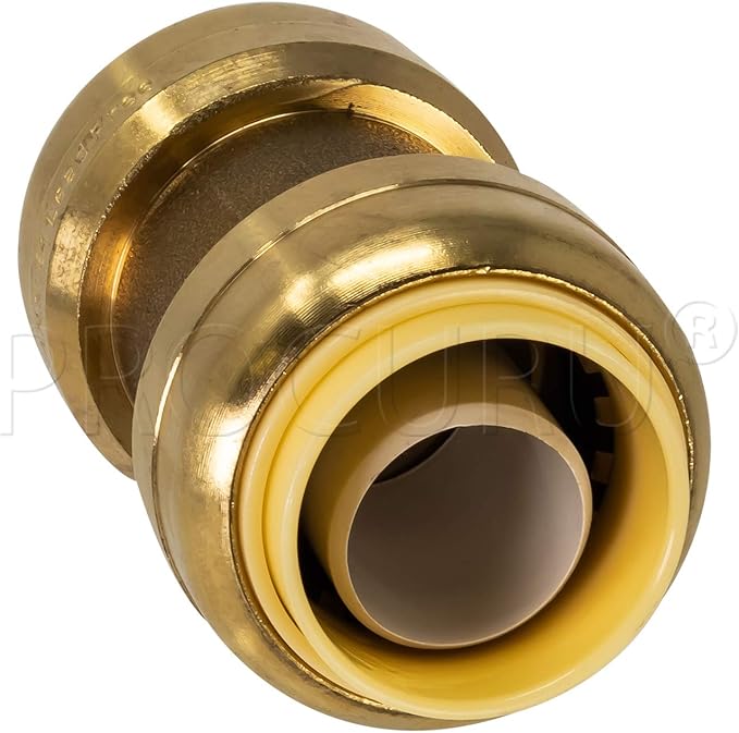 PROCURU 10-Pack 1-Inch PushFit Coupling, Push-to-Connect Brass Plumbing Fitting for Copper, PEX, CPVC, PE-RT Pipe (8X1016-10P)
