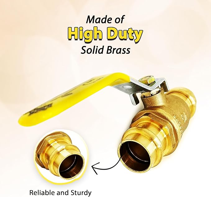 Propress Brass Ball Valve - Press Shut Off Ball Valve with EPDM O-ring Fit Both End - Premium Water Stop Shut Off Tool with Connections (Pack of 10, 1/2 inch)