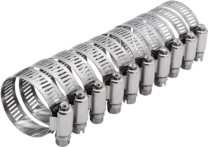 ROADFORMER 1.5" Worm Gear Hose Clamp - SAE 24 Size, Full Stainless Steel with 1/2" Band Width, Working Range 27mm - 51mm Hose Clamps,10 Pack