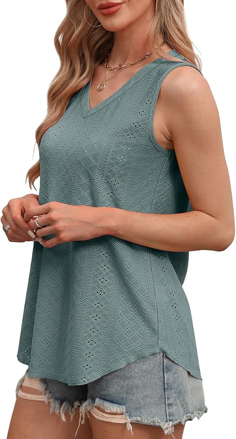 OFEEFAN Womens Tank Tops V Neck Sleeveless Flowy Loose Fit Basic Casual Summer Tops