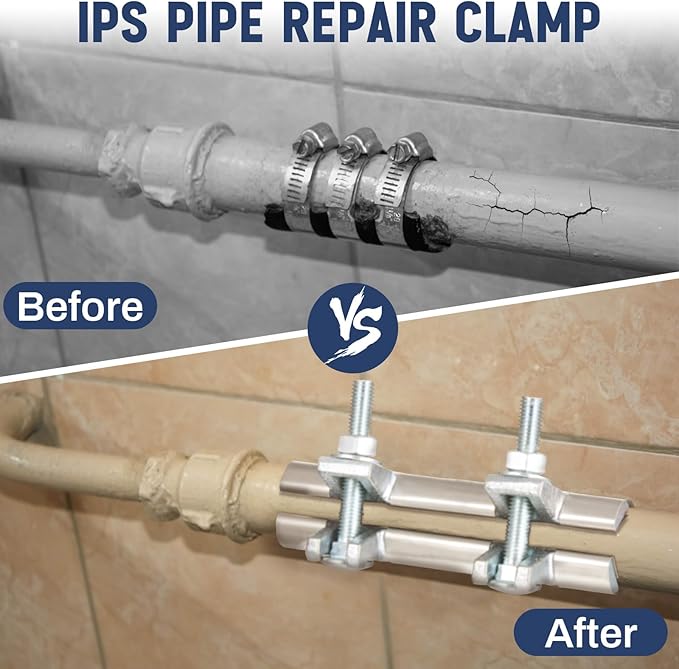 Hicarer 2 Pcs 1/2 Inch Pipe Repair Clamp with Single Bolt Stainless Steel Clamps Copper Pipe Repair Kit(Stylish,6 Inches Length)