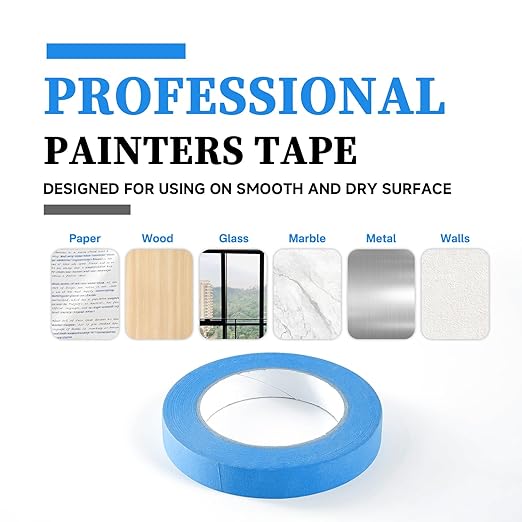 Blue Masking Tape,Painters Tape,Blue Painters Tape for Automotive paniting,DIY Paper Arts & Crafts, Spraying Drywall Paint, No Residue & Easy to Clean Up,12pcs 0.7in X 54 Yd Painter's Tape