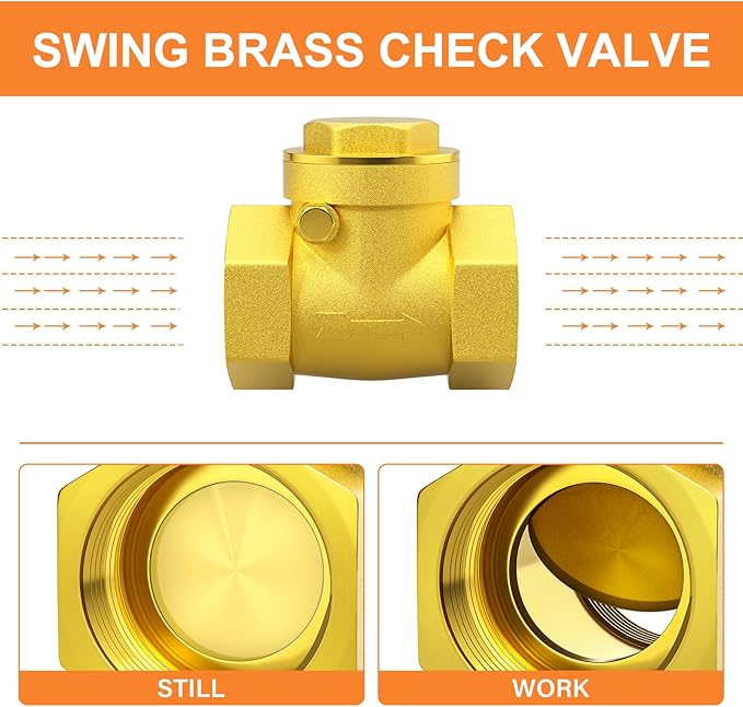GASHER 1PC Swing Brass Check Valve DN65 2-1/2" Female Thread, Backflow Prevention, One Way Check Valves for Sump Pump and Air Compressor, Gas Air Fuel Oil Water