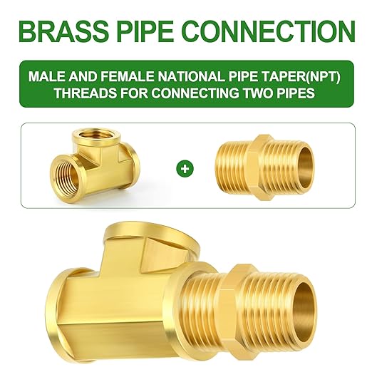 TAISHER 2PCS Brass Tee Fitting, 1/2" x 1/2" x 1/2" NPT Female Pipe Fittings