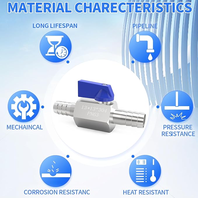 ChillWaves 304 Stainless Steel Mini Ball Valve, Shut Off Switch Ball Valve 1/2" Barb with Hose Clamp for Water、Gas、Fuel、Drip Irrigation and Aquariums(1-PACK)