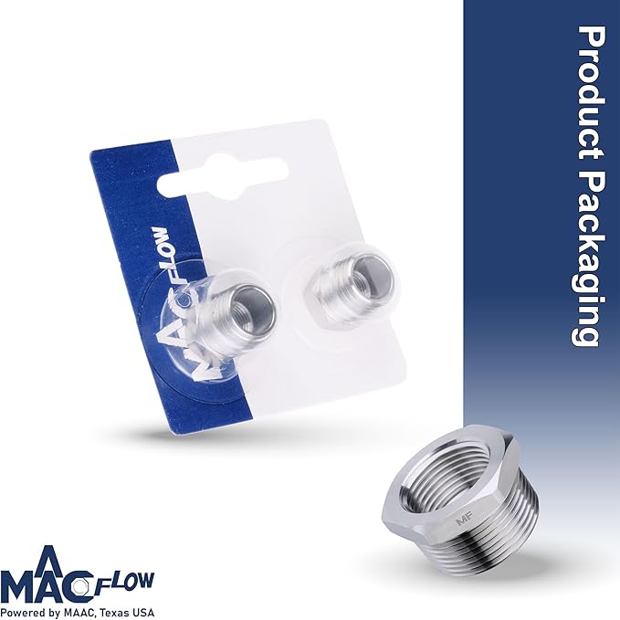 MAACFLOW Stainless Steel 1/4" Male NPT to 1/8" Female NPT Adapter Reducer Hex Bushing (Thread OD 0.52" - ID 0.34") (pack of 2)