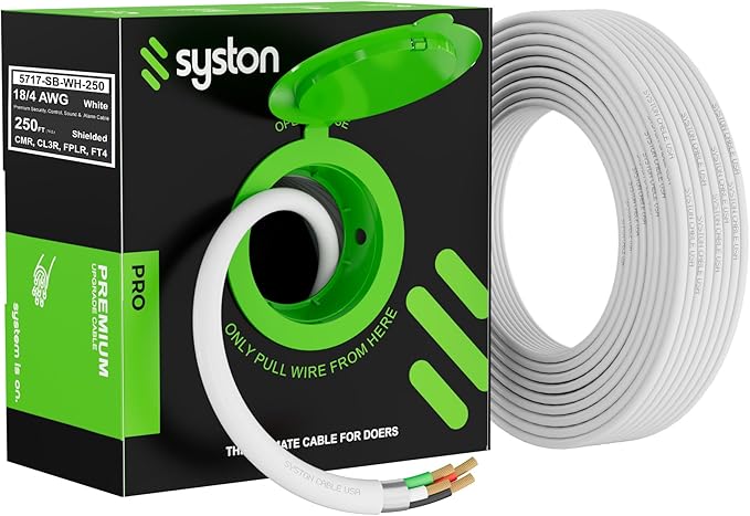 SYSTON 18/4 Fire Security Burglar Station Sound Alarm Control Cable Wire, Riser-Rated CMR/CL3R Shielded 100% Copper Stranded UL/ETL,UV Resistant RoHS for Indoor/Outdoor Low Voltage Applications Use