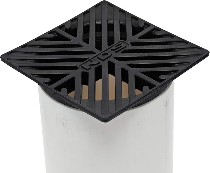 NDS 8, 4.5-Inch Square Grate, Connects to 4-Inch Drain Pipes and Fittings, for Small Lawns, Landscaping and Patios, Plastic, Black